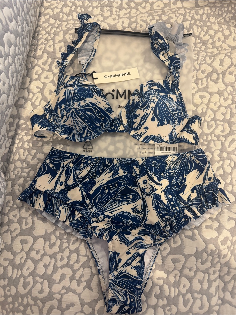 Commense Blue and White Floral Two-Piece Swimsuit